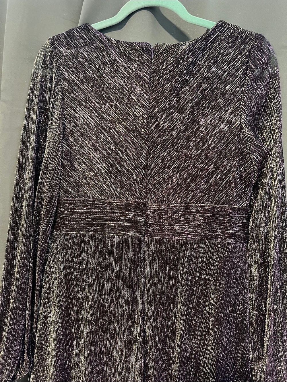 R & M Richards Purple and Gold Metallic Long Sleeve Maxi Dress - Picture 9 of 9